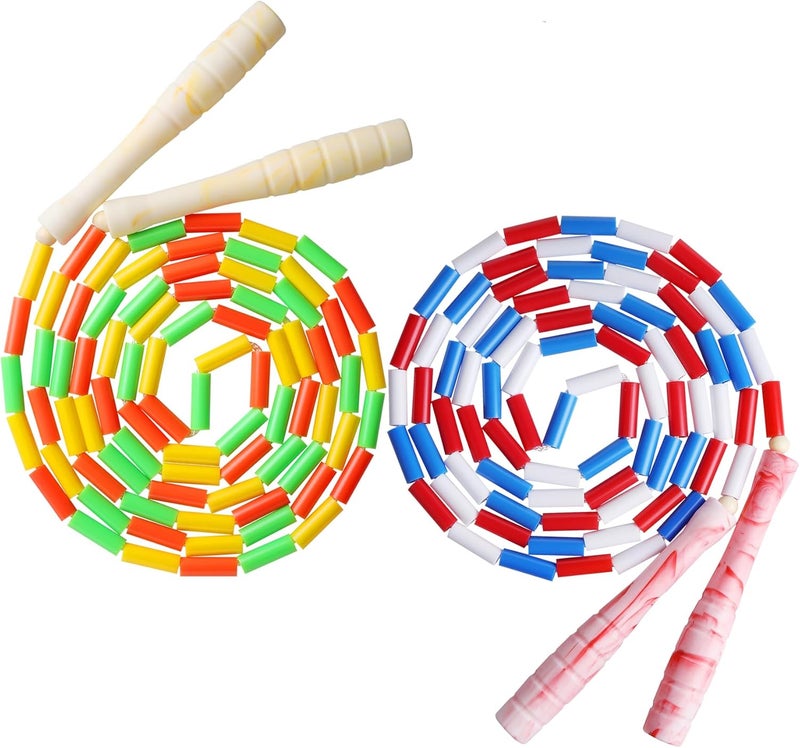 Fezog 2 Pack Rainbow Beaded Kids Jump Rope, Segmented Skipping Rope for Kids Adults, Tangle-Free Rope Skipping Child Jump Rope for Fitness Exercise Training - Image 1